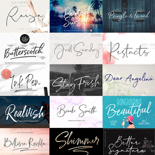 PS纤细飘逸手写英文花体字广告海报LOGO水印字体库设计素材 mac