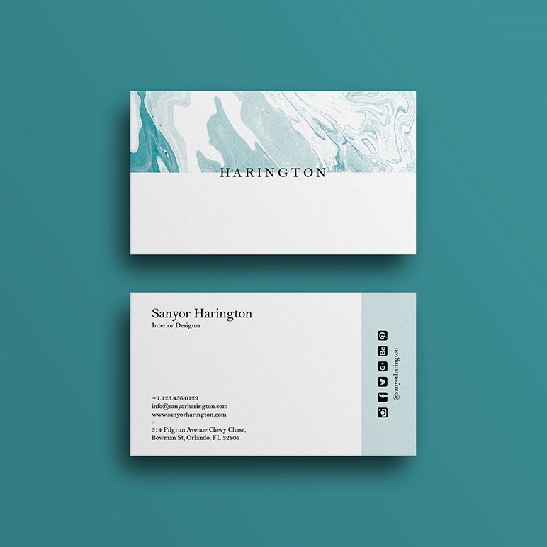 小清新植物系黑白高端商务风psd简约国外名片卡片设计模板素材