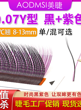 Y型黑加紫色睫毛混彩仿真水貂毛