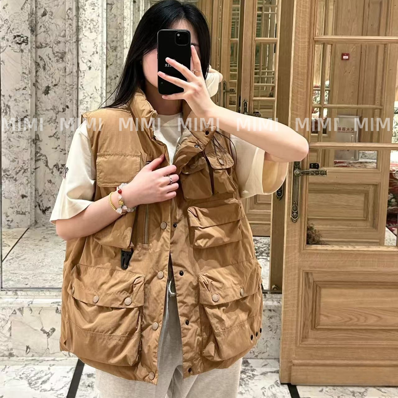 渠道货美式复古工装马甲多袋羽绒