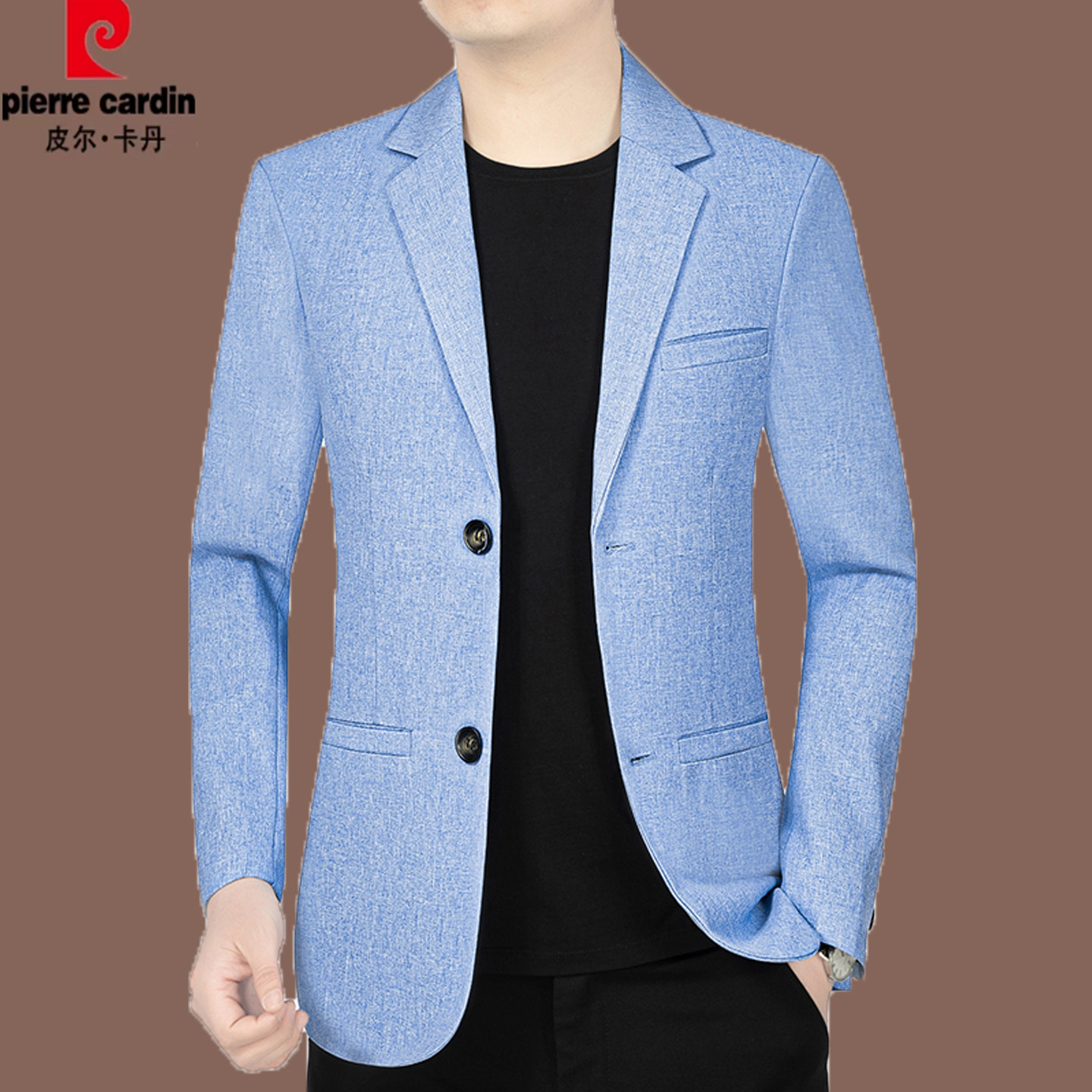 皮尔卡丹春秋款中青年男装薄款西装纯色修身韩版西服上衣休闲外套
