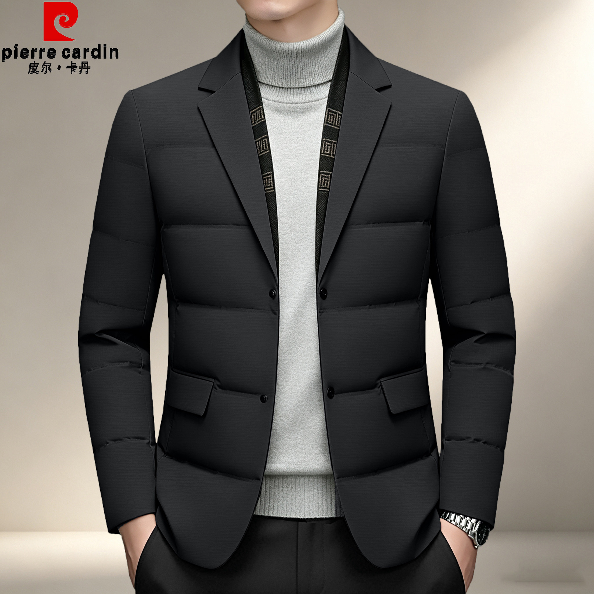 皮尔卡丹男装修身西装保暖羽绒服
