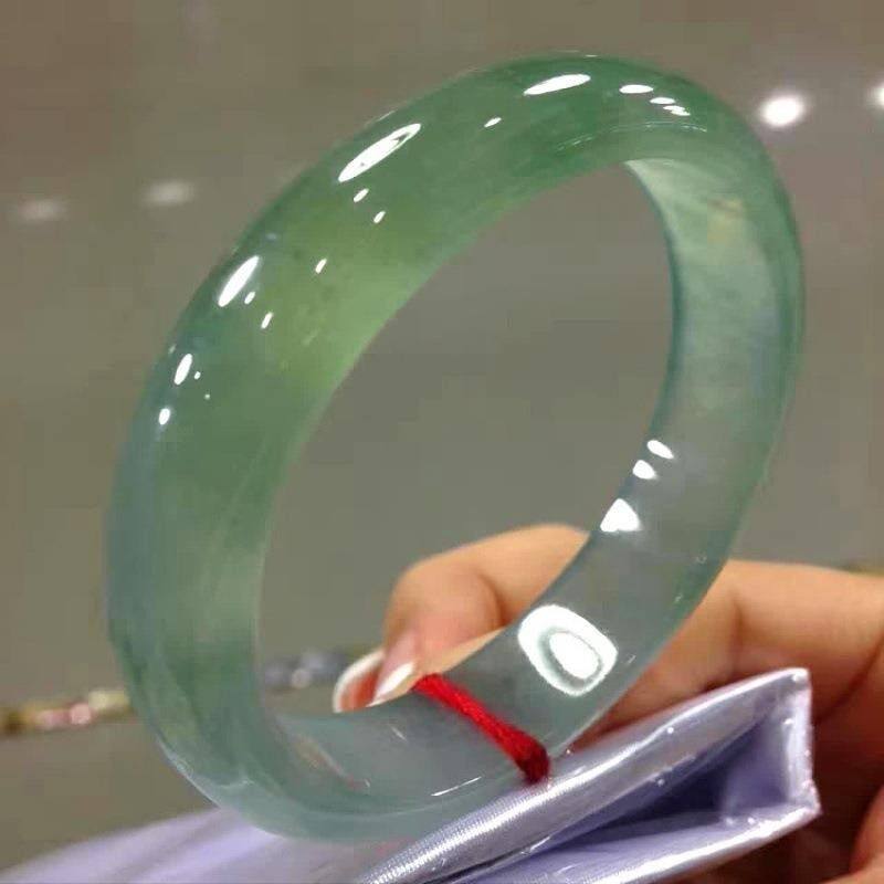 处理翡翠手镯正圈老坑冰种油青浅绿水润冰透玉镯子圆条少女款