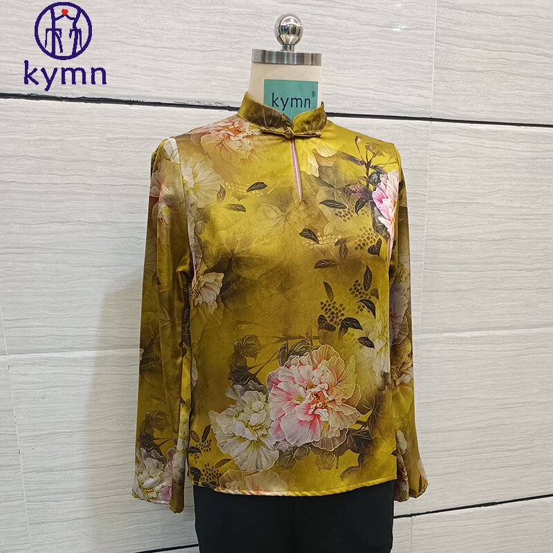 dz030kymn原创新中式立领复古禅意茶服牡丹花小唐人时尚长袖衬衫