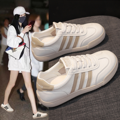 踩屎感真皮德训鞋女2025新款秋季百搭平底小白鞋防滑软底运动鞋女