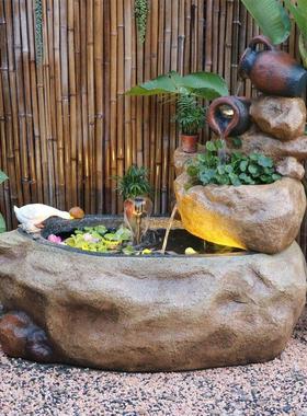 假山喷泉流水景观鱼缸鱼池水池水缸花园庭院露台阳台造景装饰摆饰