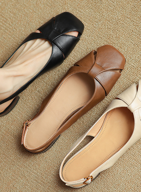 Dale黛迩~经典百搭 夏季镂空包头凉鞋女低粗跟罗马凉鞋大码41—43