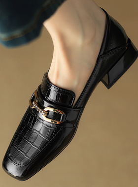 32小码33女鞋方头低跟休闲乐福鞋女百搭工作小皮鞋大码单鞋41—43