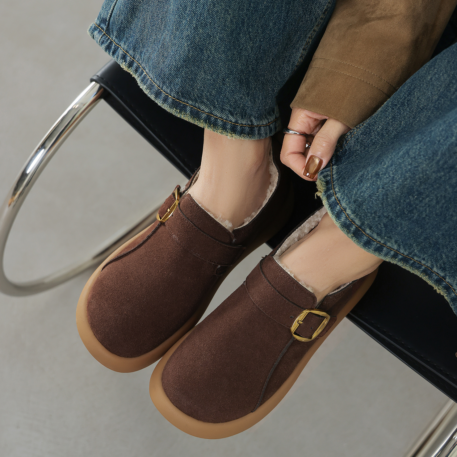 Dale暖冬栗子~加绒勃肯鞋女厚底