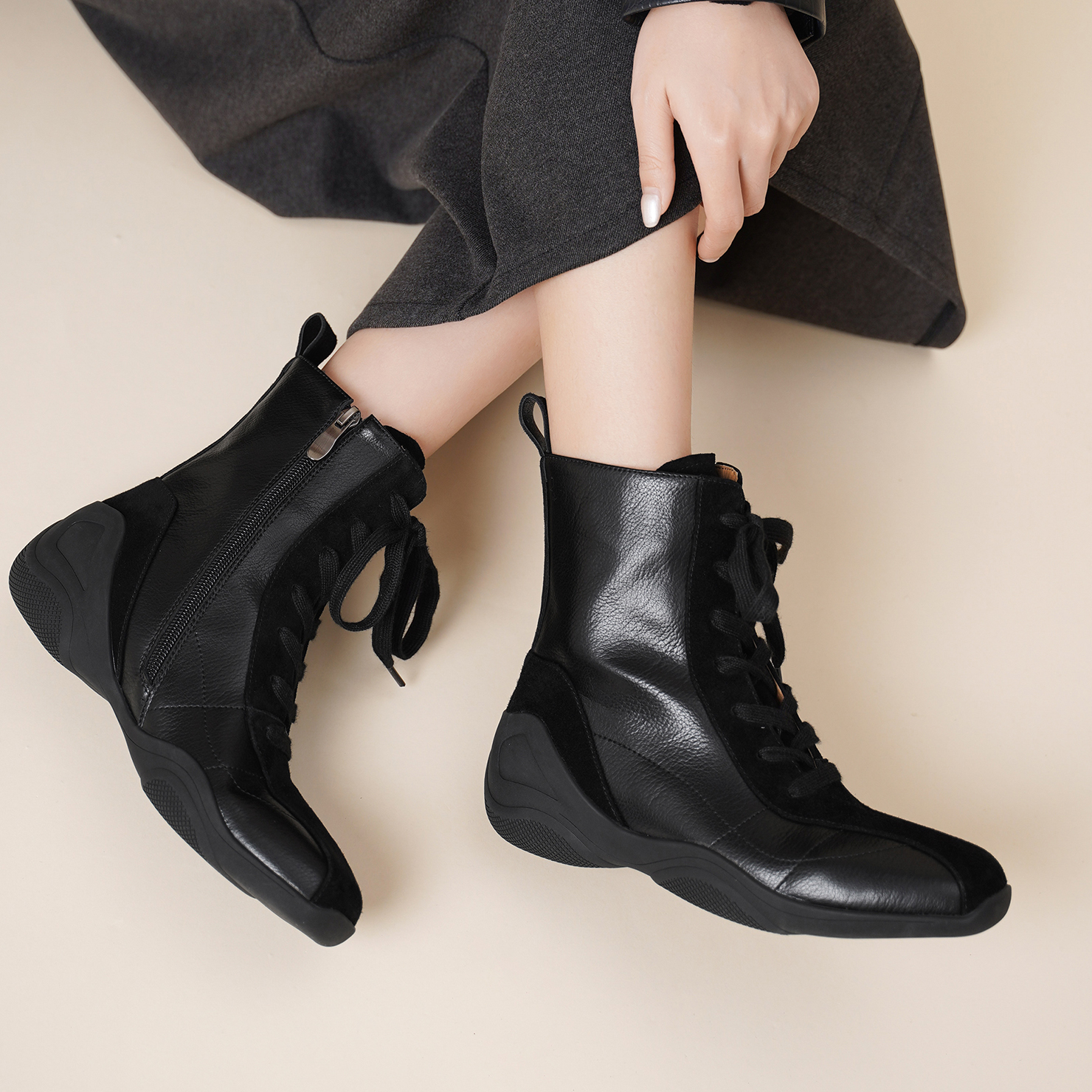 厚底内增高瘦瘦靴休闲运动德训鞋