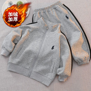儿童加绒银狐绒套装2026秋冬男女童日系潮牌宝宝两件套休闲运动装