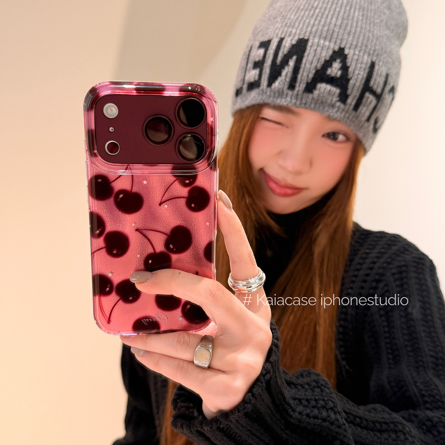 kaia 甜美果冻樱桃锡纸纹适用于苹果18promax手机壳iphone17pro新款16创意15女18pm全包17pro双层防摔手机套