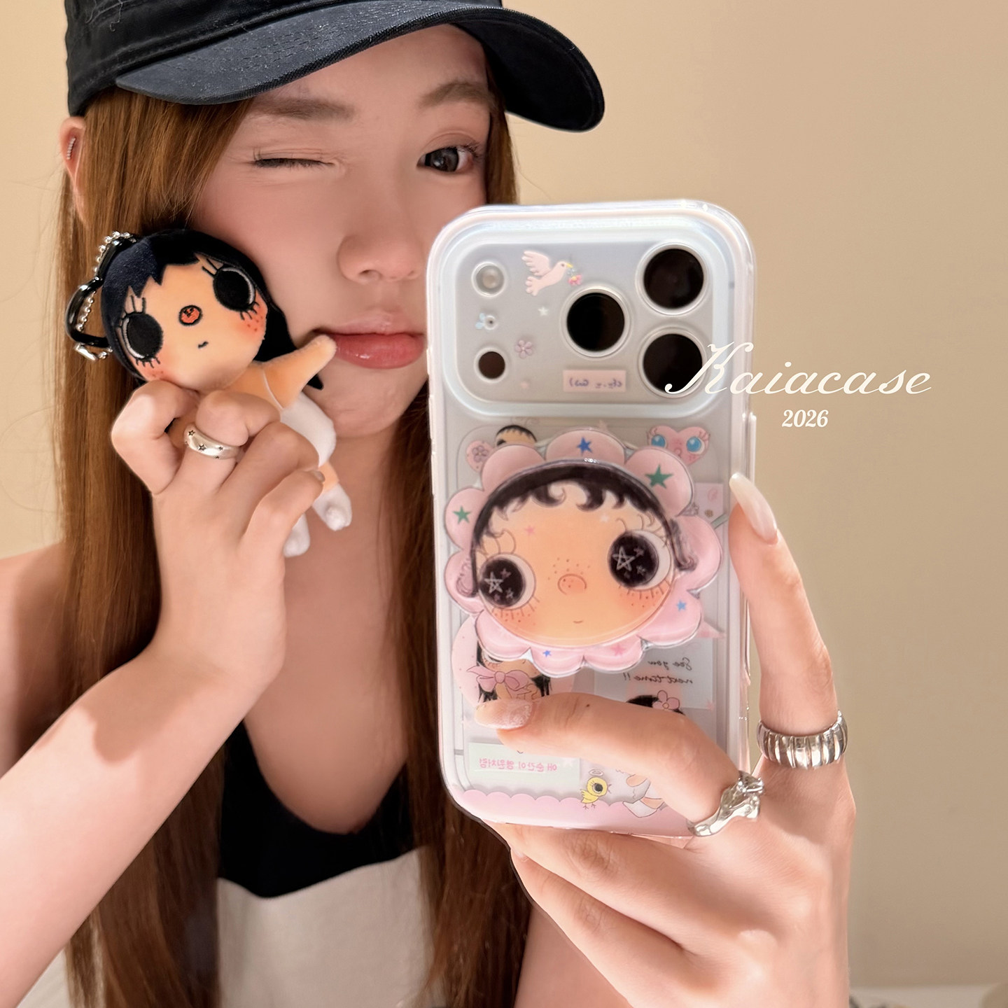 kaia元气ins少女心花朵小玉适用苹果17promax手机壳iphone16pro新款17女14pro磁吸支架15pro二合一防摔手机套