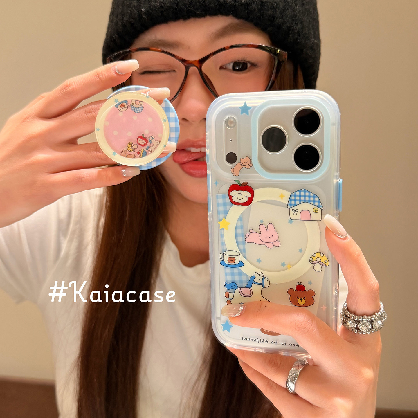 kaia趣味ins卡通小动物摇摇乐适用苹果17promax手机壳