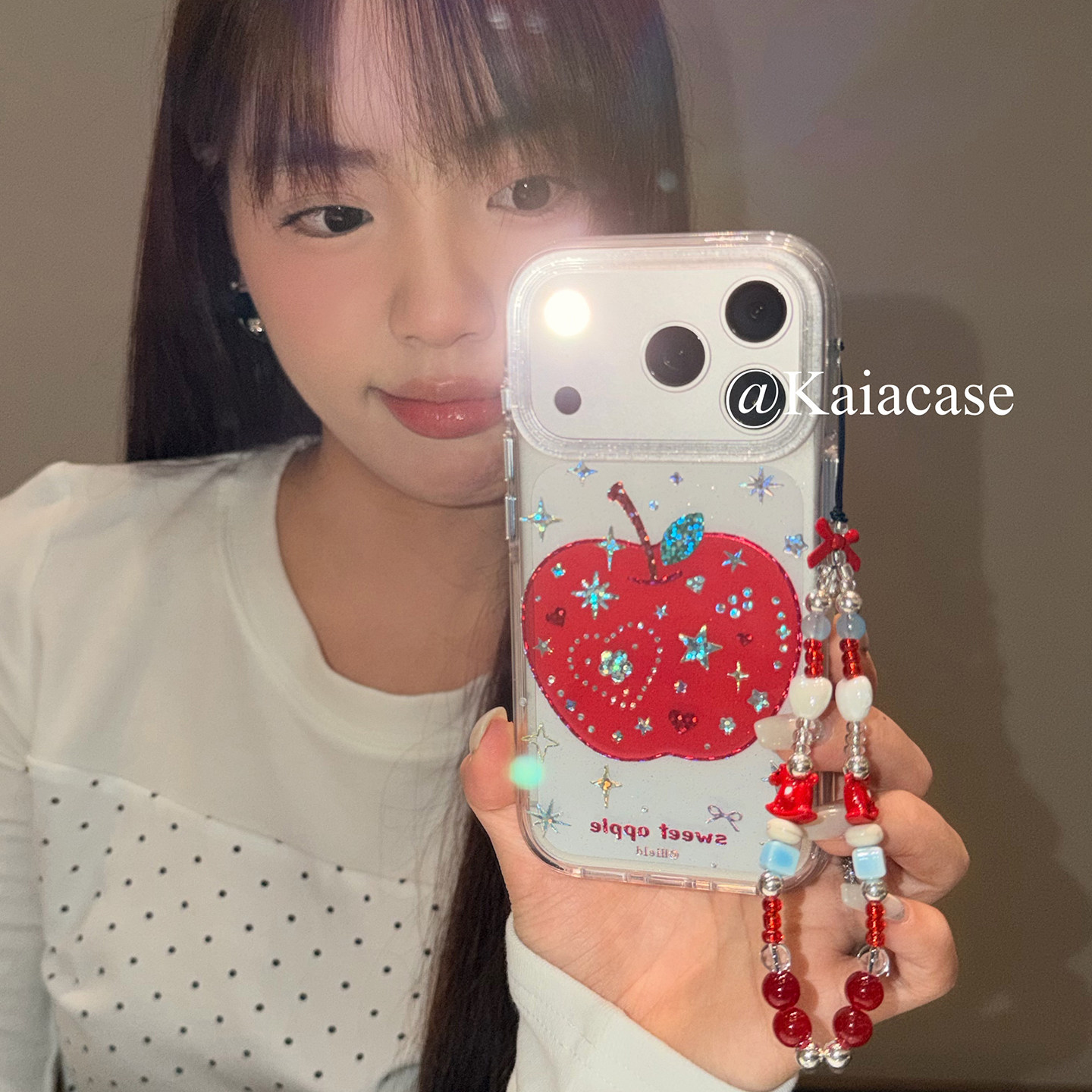 kaia俏皮ins透明鎏金星星红苹果适用苹果17promax手机