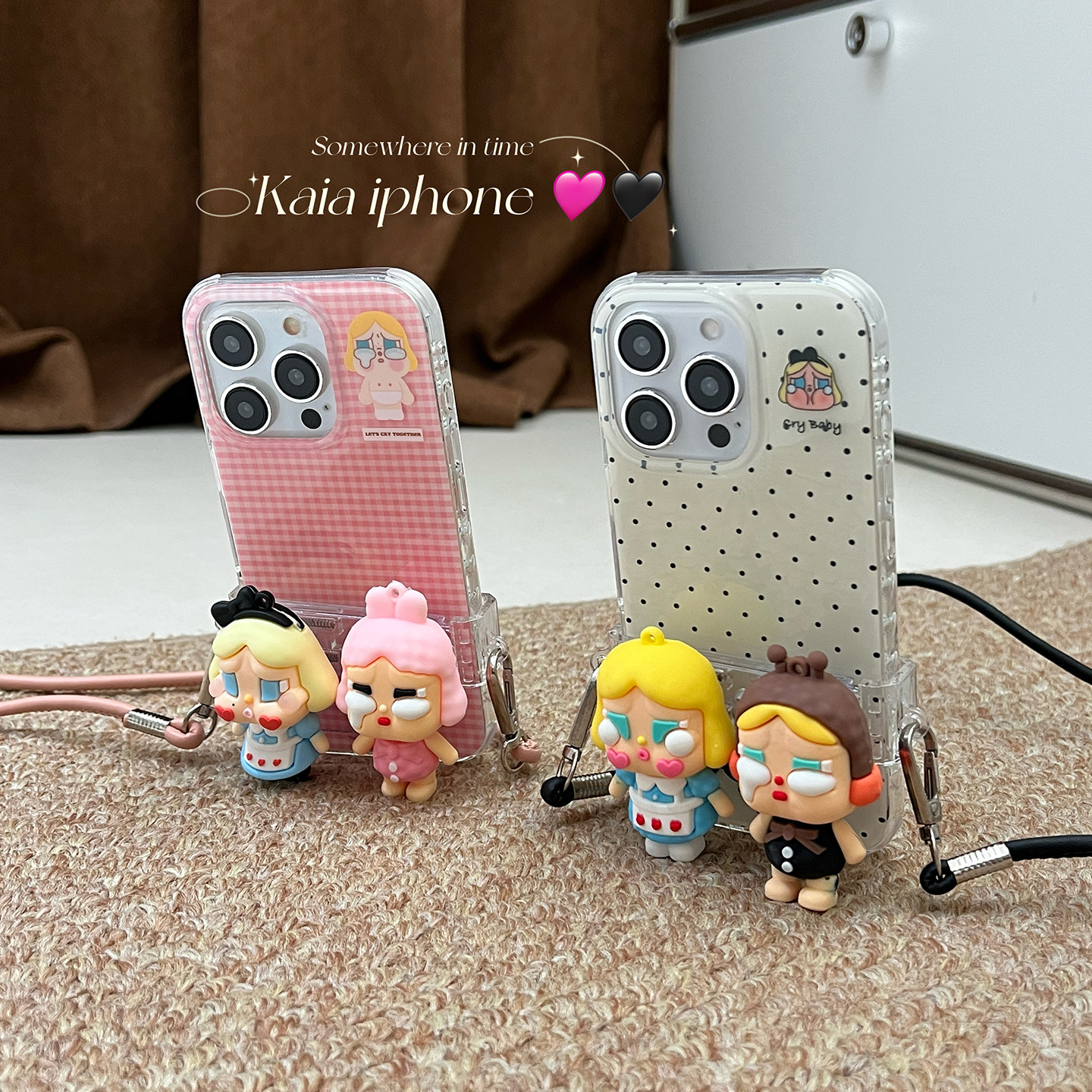 kaia 波点格纹立体哭娃公仔适用苹果16promax手机壳iphone13新款15女14pro背夹斜跨挂绳16pro双层防摔手机套,3C数码配件,手机保护套/壳,淘宝优惠券,粉丝福利购,淘宝优惠卷
