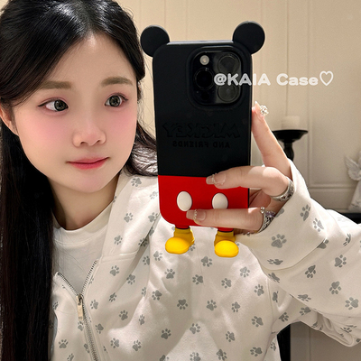 kaia 可爱立体站立米奇适用苹果16promax手机壳iphone13新款13防摔全包15女15promax卡通硅胶17pro创意手机壳