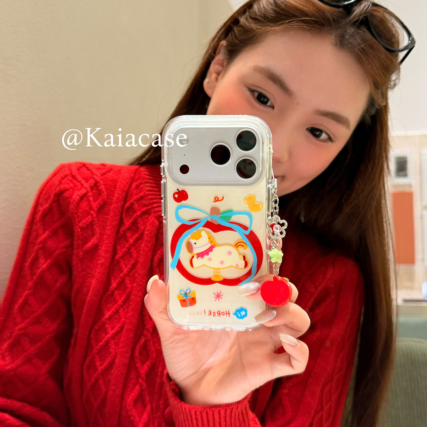 kaia趣味ins卡通马红苹果蝴蝶结适用苹果17promax手机壳iphone16pro新款17女14pro带挂件15pro全包防摔手机套,3C数码配件,手机保护套/壳,淘宝优惠券,粉丝福利购,淘宝优惠卷