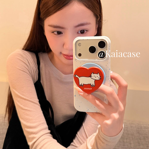 kaia 小众简约泼墨爱心卡通猫咪适用苹果17promax手机壳iphone16pro新款15女17pro磁吸支架15pro防摔硬手机套