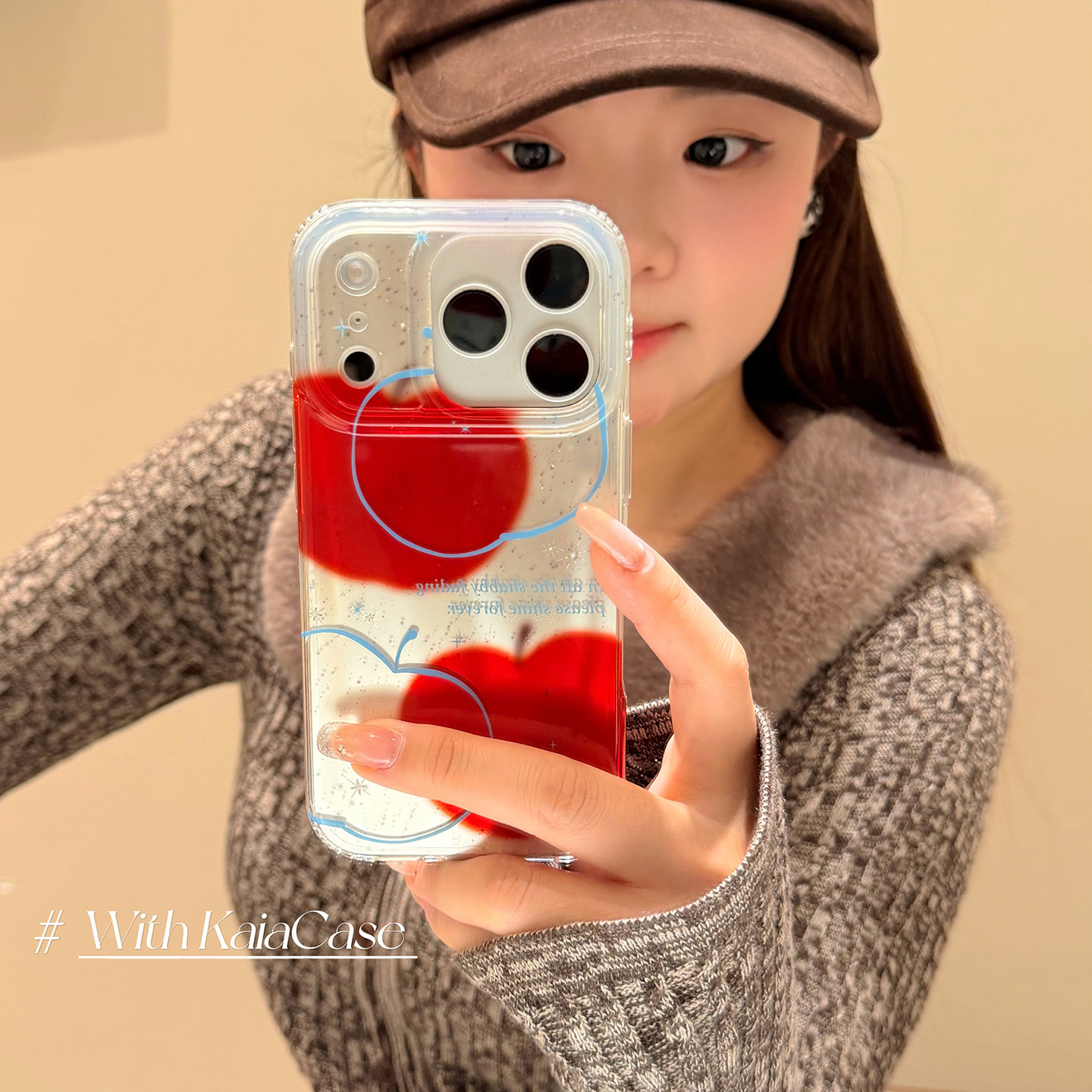 kaia俏皮ins少女心简约线条红苹果适用苹果17promax手