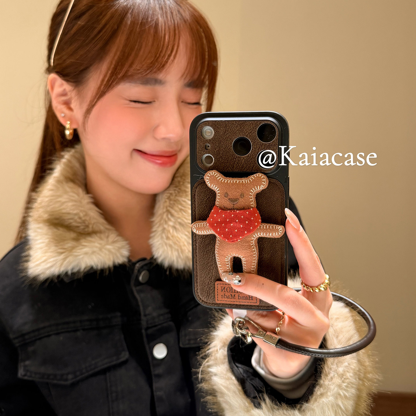 kaia 秋冬棕高级感立体小熊公仔适用苹果17promax手机壳iphone16pro新款17女14pro带挂绳15pro皮质防摔手机套,3C数码配件,手机保护套/壳,淘宝优惠券,粉丝福利购,淘宝优惠卷
