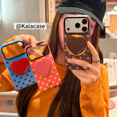 kaia 韩系ins撞色波点爱心适用苹果17promax手机壳iphone16pro新款13女14pro磁吸支架15pro磨砂防摔硬手机套