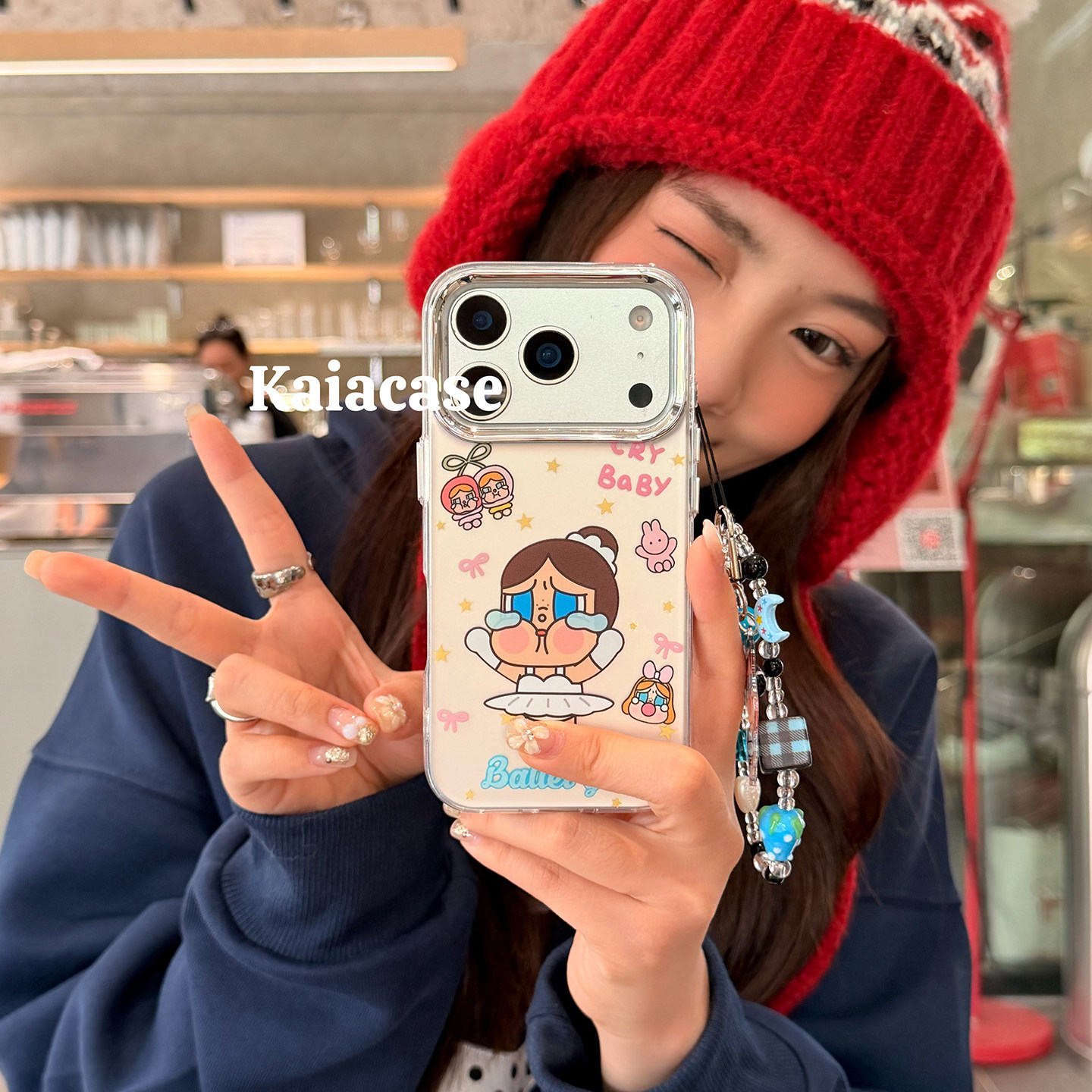 kaia 少女心卡通哭娃芭蕾舞插画适用苹果17promax手机壳iphone16pro新款13女14pro带链条15pro全包防摔手机套