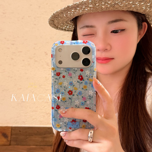 kaia早春ins唯美油画彩色花朵适用苹果17promax手机壳iphone16pro新款17女14pro创意15pro闪粉双层防摔手机套