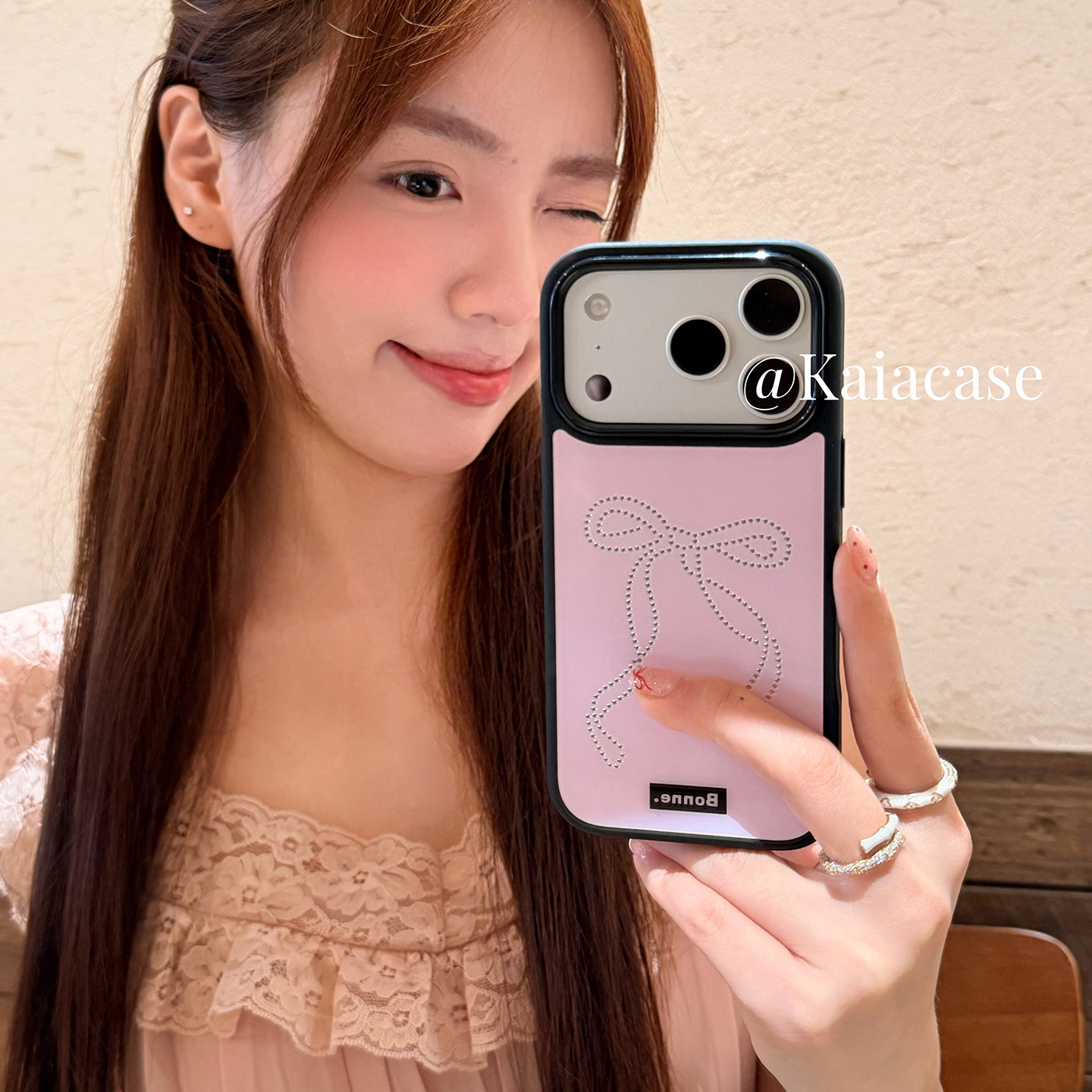 kaia韩风ins少女心粉色简约蝴蝶结适用苹果17promax手