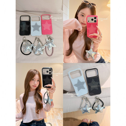 kaia日韩ins纯色波点五角星适用苹果17promax手机壳iphone16pro新款16女17pro带挂绳15pro全包双层防摔手机套