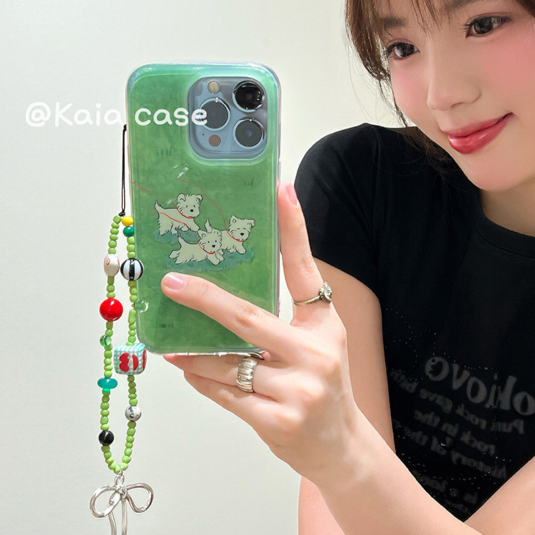 kaia夏日清新草地可爱宠物狗狗适用苹果16promax手机壳i