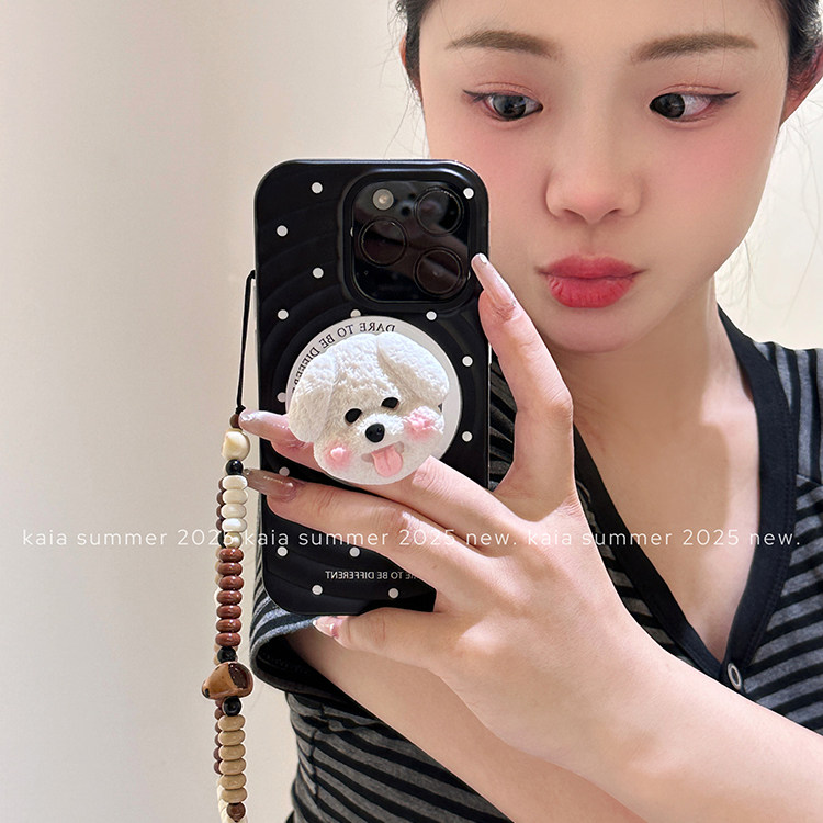 kaia 日韩波点陶瓷狗狗磁吸支架适用苹果16promax手机壳