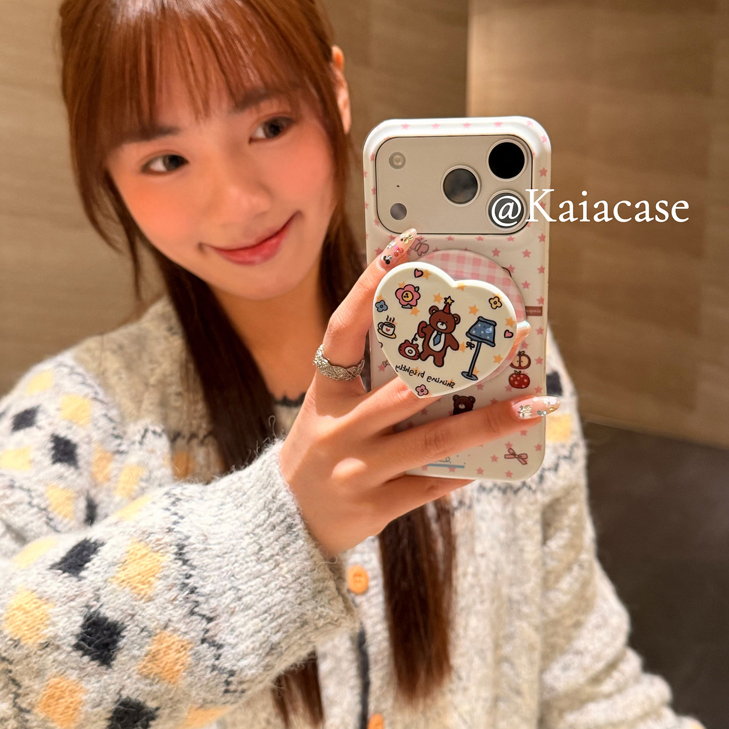 kaia 奶香粉星星小熊插画涂鸦适用苹果17promax手机壳iphone16pro新款女17pro爱心磁吸支架15pro磨砂硬手机套,3C数码配件,手机保护套/壳,淘宝优惠券,粉丝福利购,淘宝优惠卷