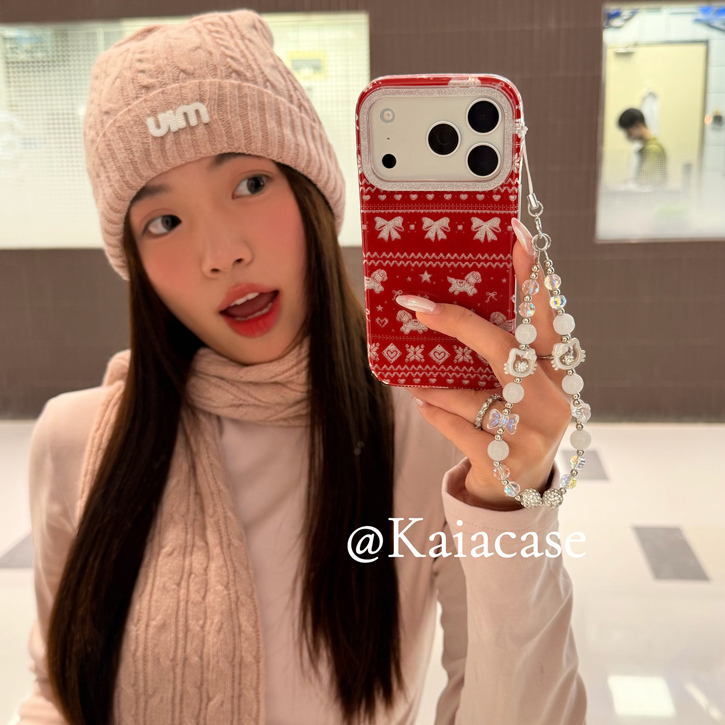 kaia 秋冬新年红闪粉小马蝴蝶结适用苹果17promax手机壳iphone16pro新款15女14pro带链条15pro全包防摔手机套,3C数码配件,手机保护套/壳,淘宝优惠券,粉丝福利购,淘宝优惠卷