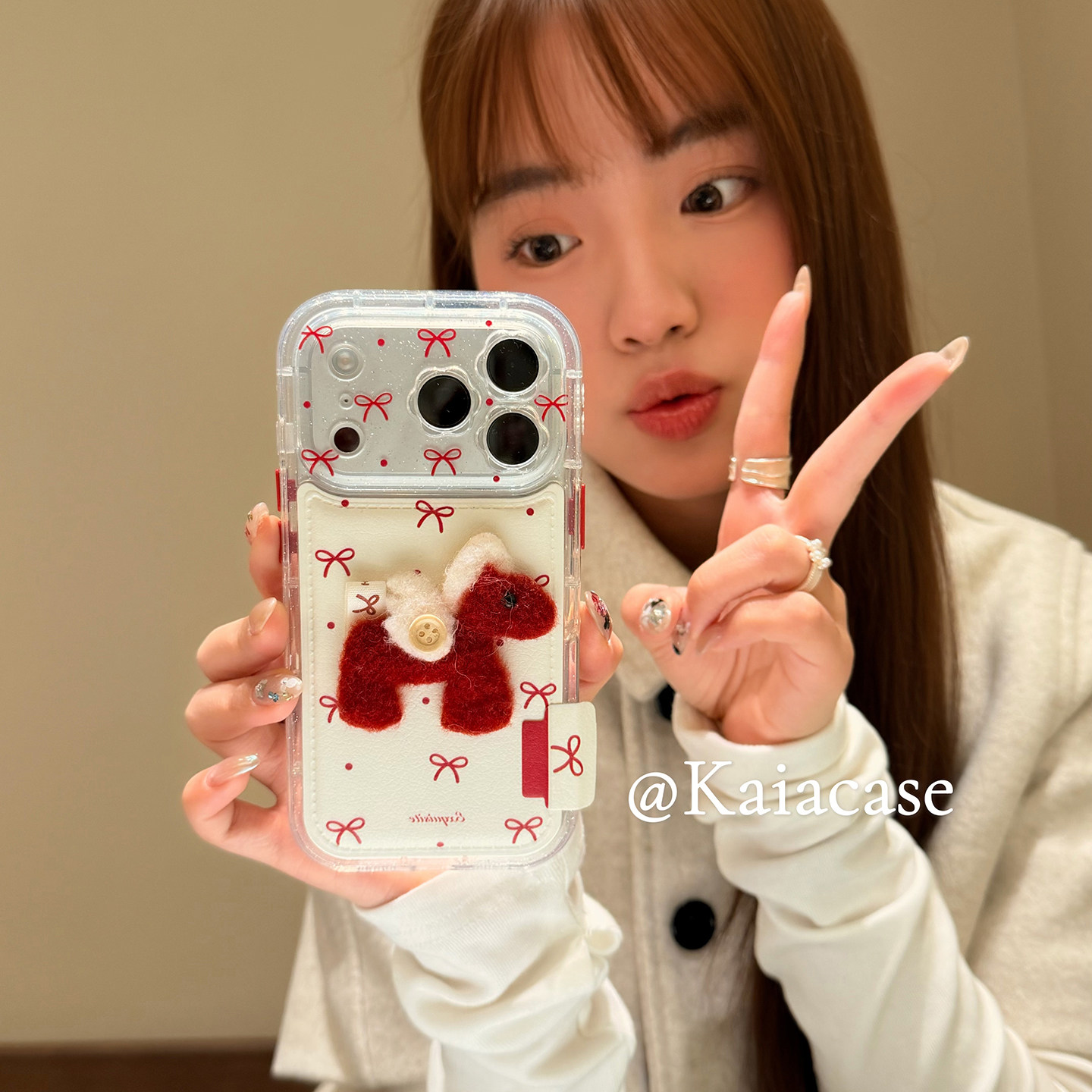 kaia 新年红色蝴蝶结立体毛毡飞马适用苹果17promax手机壳iphone16pro新款17女14pro创意15pro皮质防摔手机套,3C数码配件,手机保护套/壳,淘宝优惠券,粉丝福利购,淘宝优惠卷