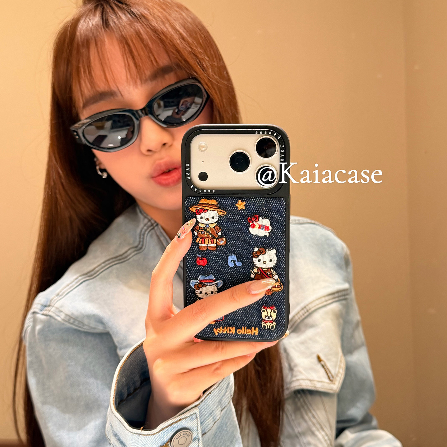 kaia 趣味蓝牛仔刺绣哈喽kt猫变装适用苹果17promax手机壳iphone16pro新款13女14pro创意15pro全包防摔手机套,3C数码配件,手机保护套/壳,淘宝优惠券,粉丝福利购,淘宝优惠卷