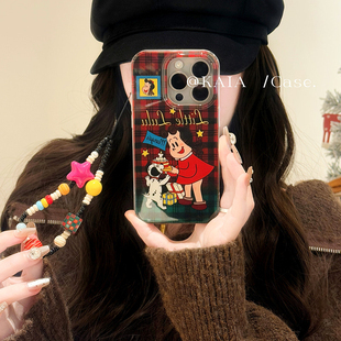 kaia美式复古红格子原田治lulu适用于iphone16pro手机壳苹果16新款15带挂绳14pro女13硅胶15promax创意保护套