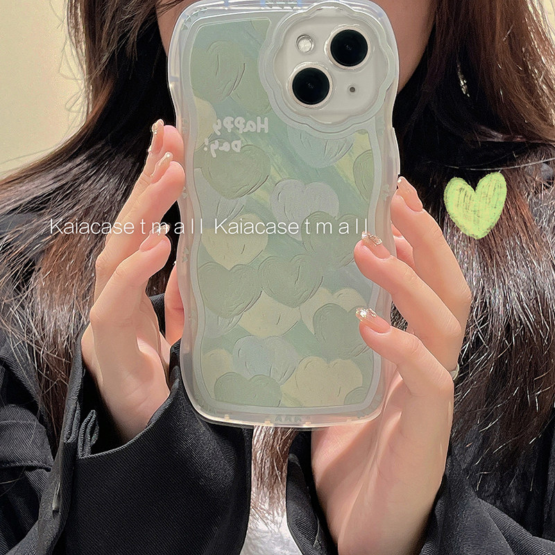 kaia ins夏日清新绿爱心适用苹果14promax手机壳iphone13新款12硅胶13