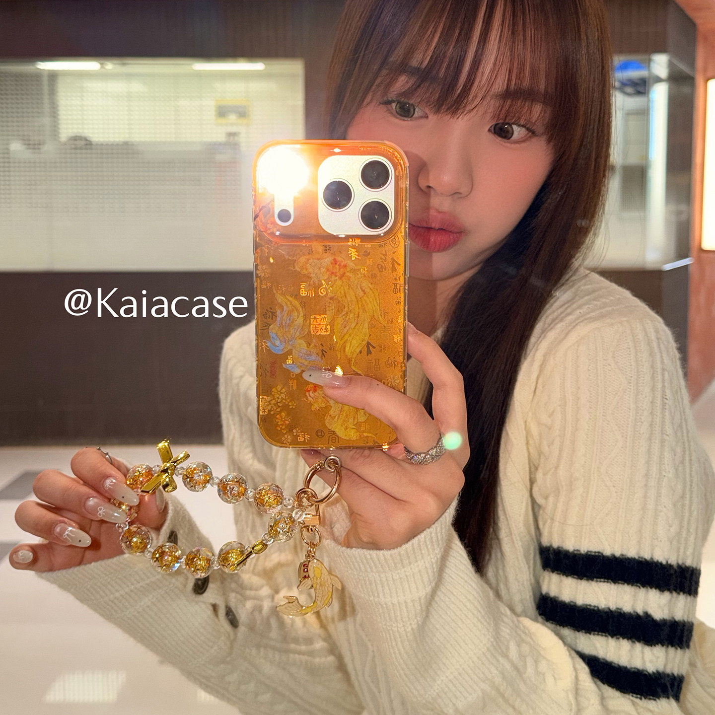 kaia 新中式喜庆金色鲤鱼百福图适用苹果17promax手机壳