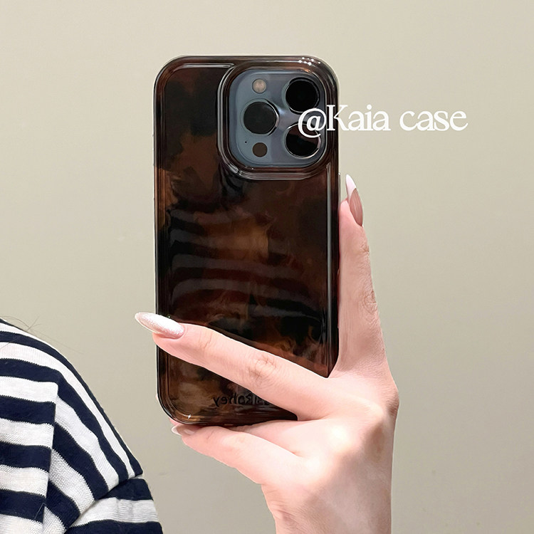 kaia 复古美拉德琥珀棕色晕染适用苹果16promax手机壳i