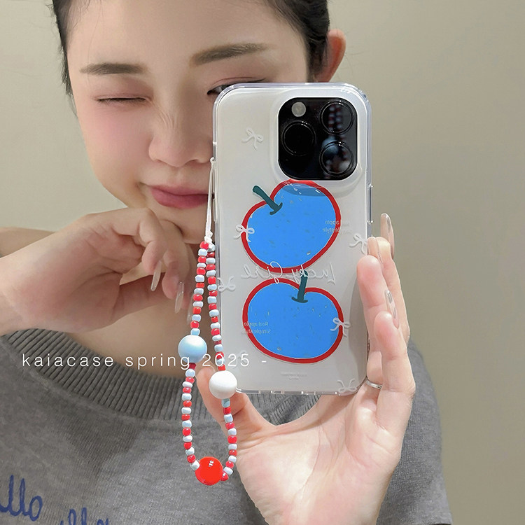 kaia小众艺术涂鸦蓝色苹果插画适用苹果16promax手机壳i