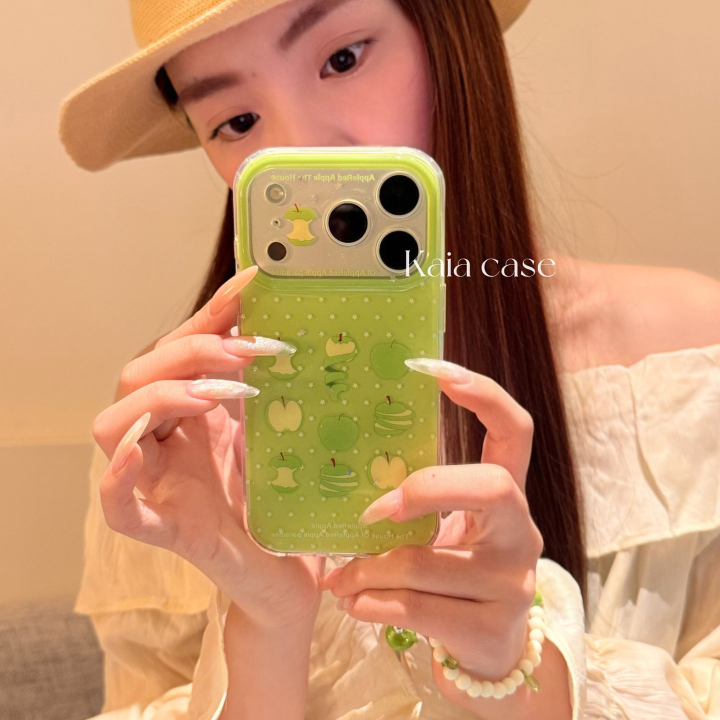 kaia小清新ins美术生星星青苹果适用苹果18promax手机壳iphone16pro新款16女17pro带链条15pro双层防摔手机套