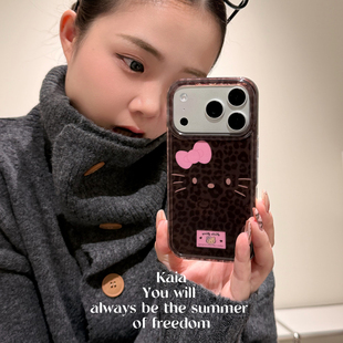 kaia 甜酷棕豹纹HelloKitty凯蒂猫适用苹果17promax手机壳iphone16pro新款13女14pro创意15pro全包防摔手机套