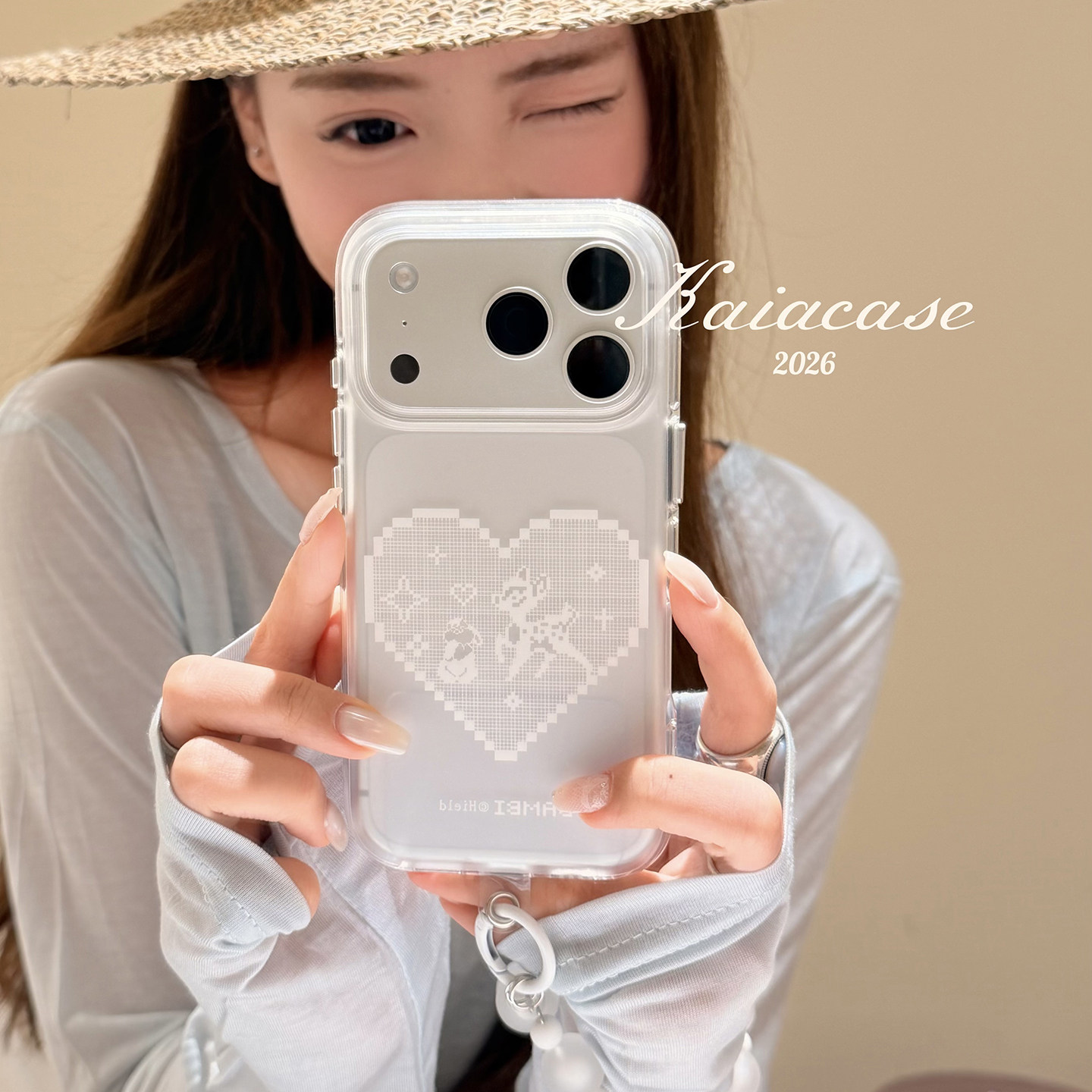 kaia ins极简像素白色爱心小鹿适用苹果17promax手机壳iphone16pro新款13女14pro带链条15pro全包防摔手机套
