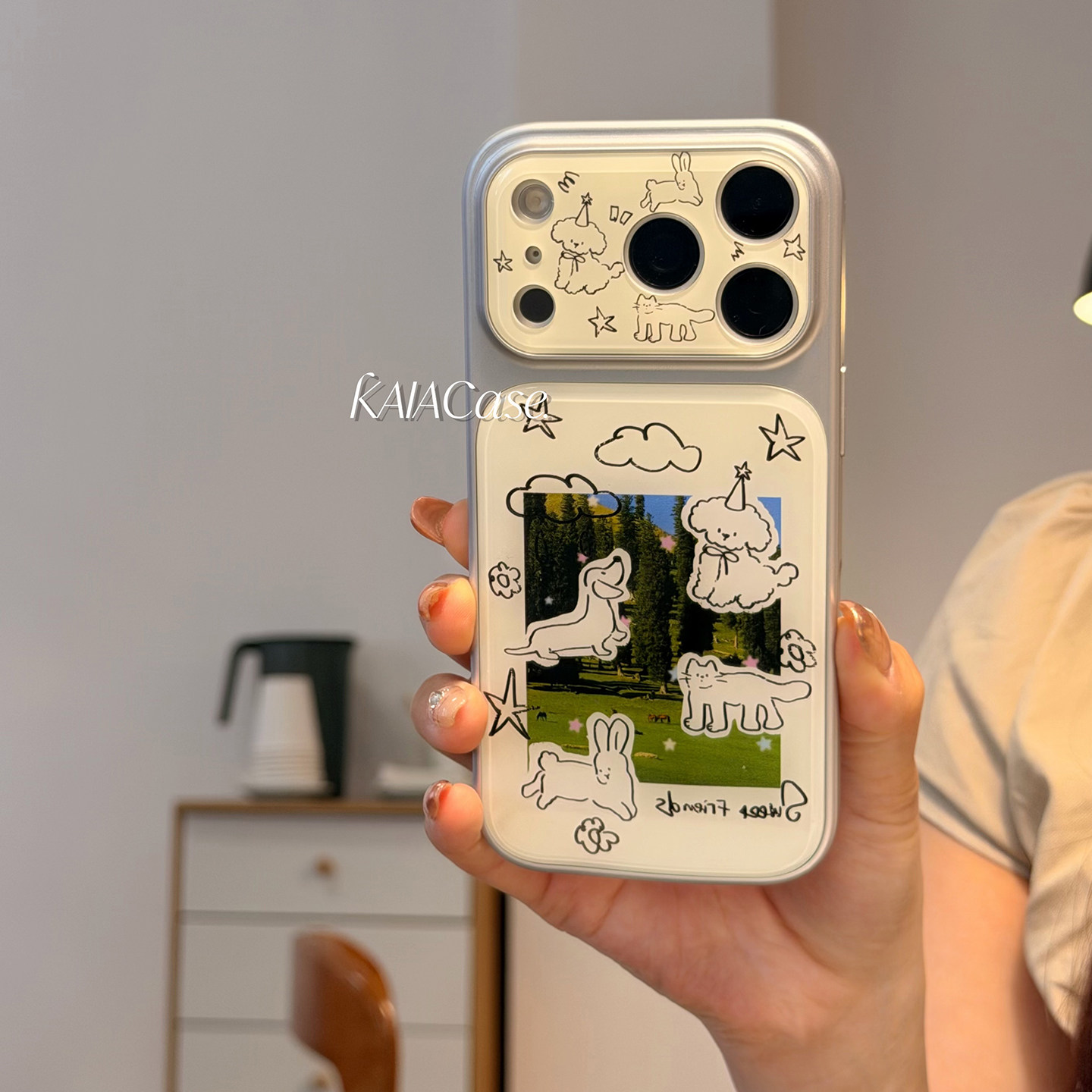 kaia 简绘卡通线条小动物星星插画适用苹果17promax手机