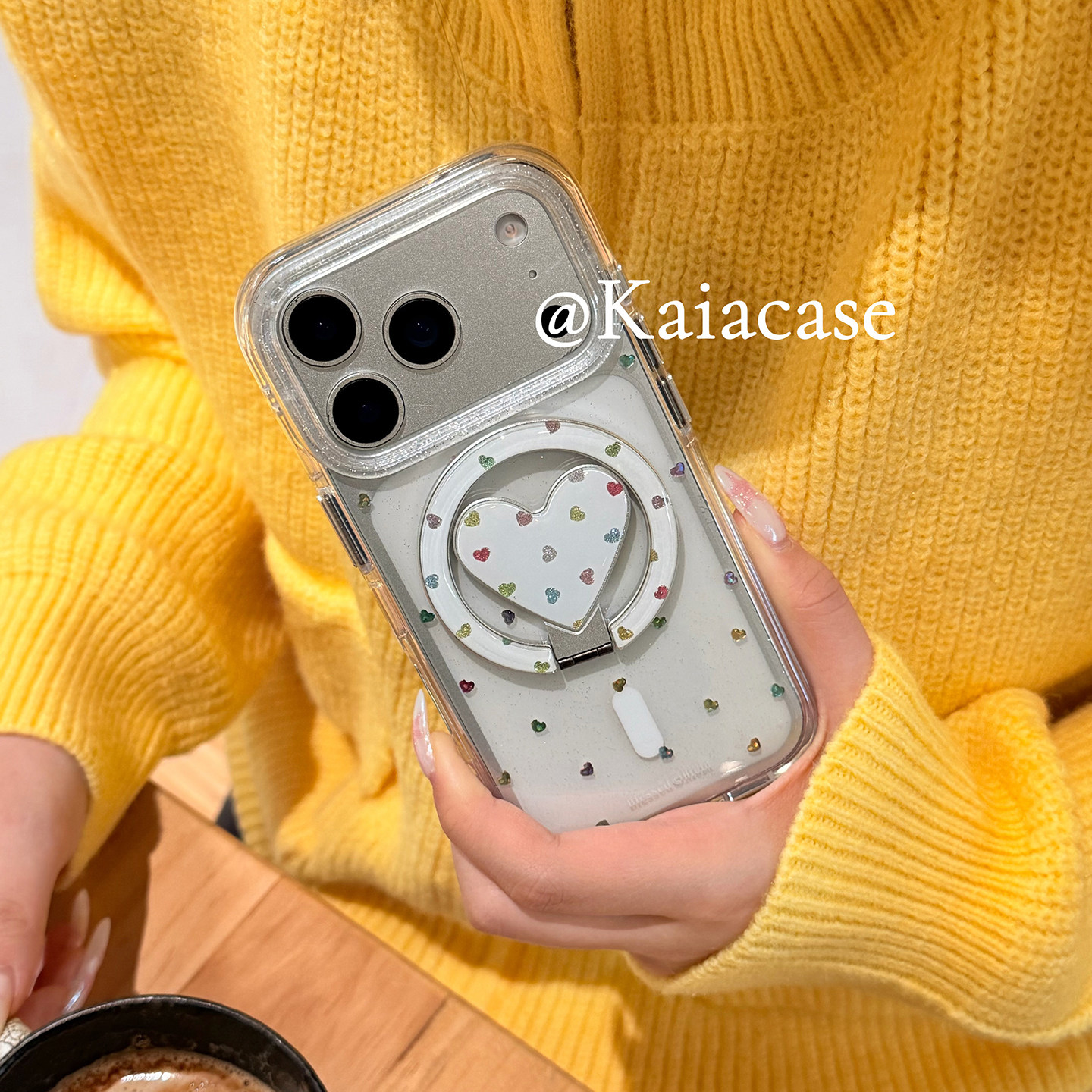 kaia韩风ins镭射彩色爱心适用苹果17promax手机壳ip