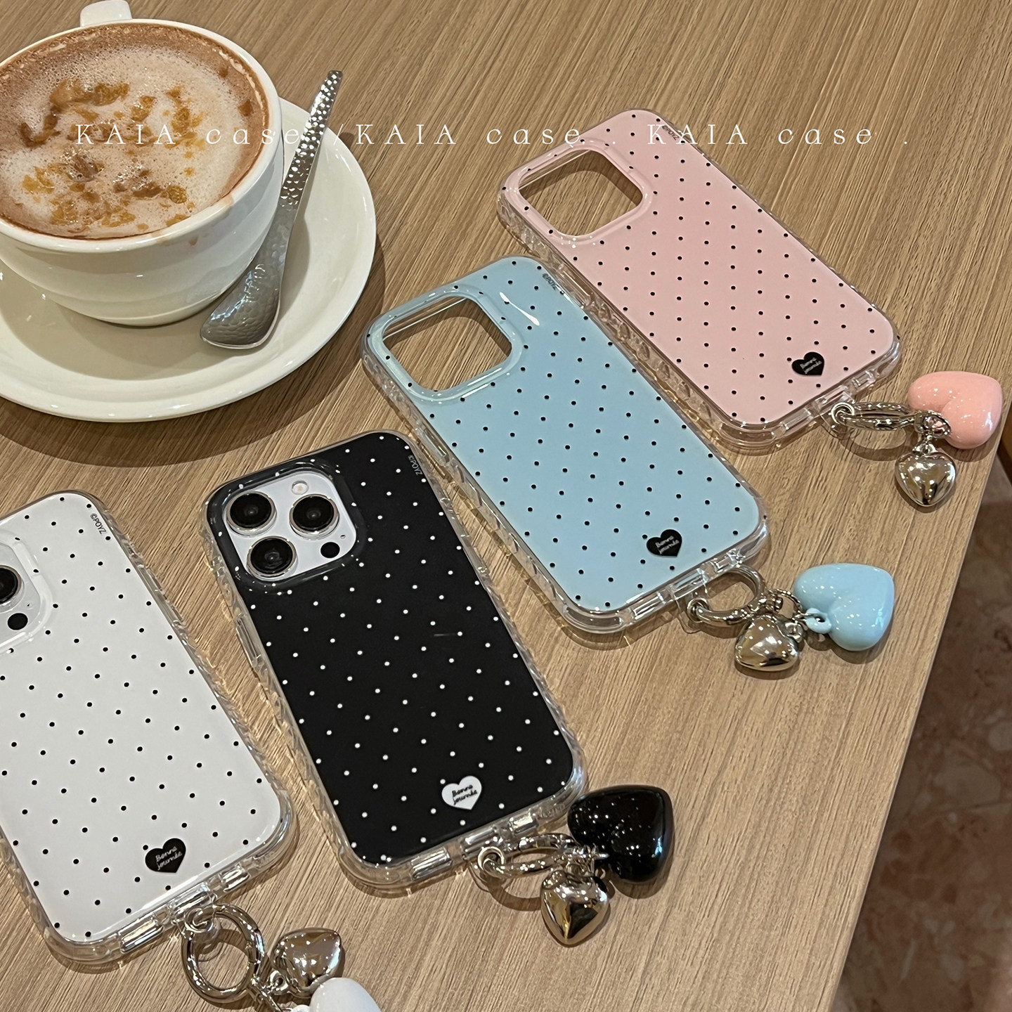 kaia 日韩ins简约纯色波点爱心适用苹果16promax手机