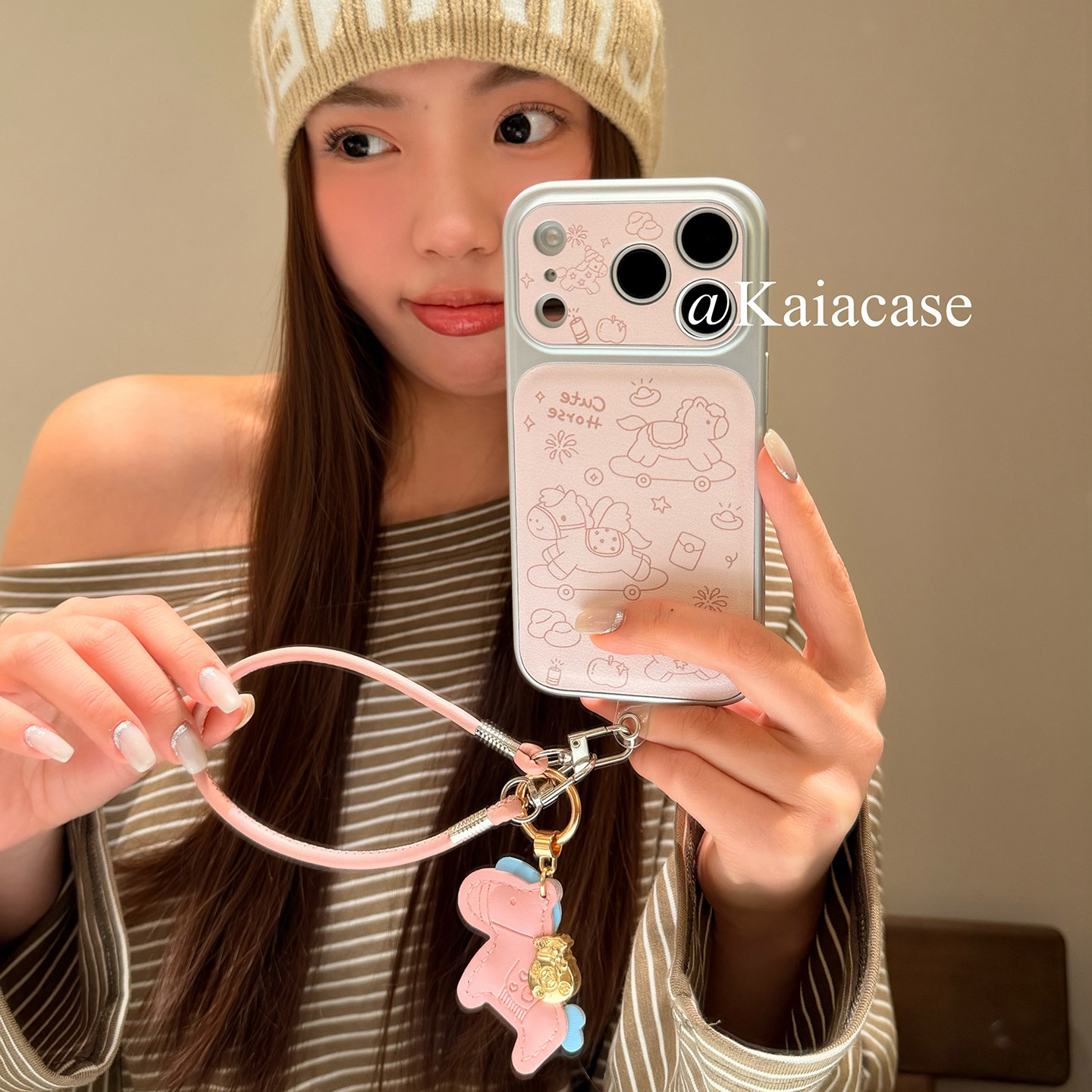 kaia 韩风ins粉色简约线条小马适用苹果17promax手机壳iphone16pro新款17女14pro带挂绳15pro全包防摔手机套,3C数码配件,手机保护套/壳,淘宝优惠券,粉丝福利购,淘宝优惠卷