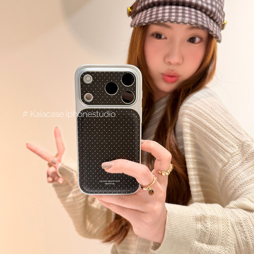 kaia 极简复古黑白波点适用苹果18promax手机壳iphone17pro新款电镀16创意15女18pm全包17pro皮质防摔手机套