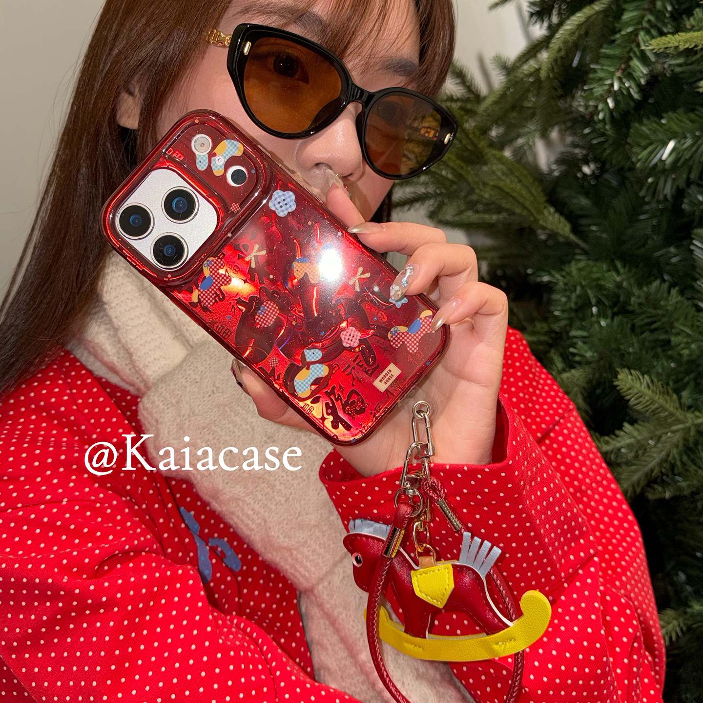 kaia 秋冬款新年红格纹小马纽扣适用苹果17promax手机壳iphone16pro新款13女14pro带挂绳15pro全包防摔手机套,3C数码配件,手机保护套/壳,淘宝优惠券,粉丝福利购,淘宝优惠卷